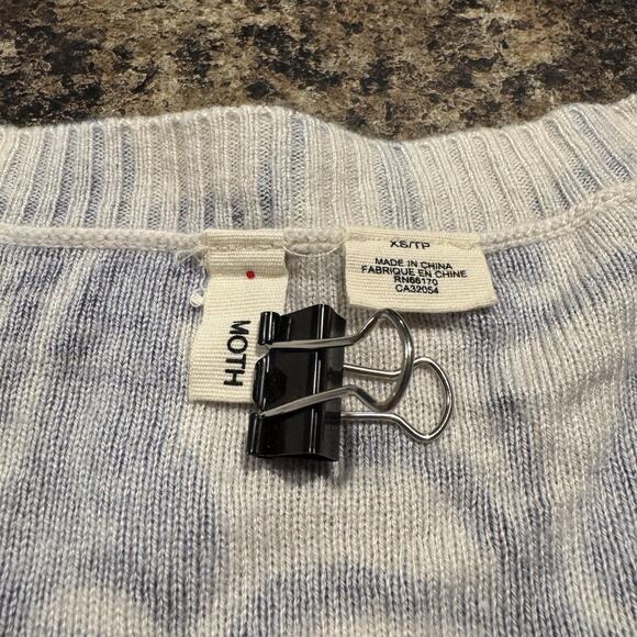 Moth Cardigan Sweater 3/4 Sleeve Wool Rabbit Hair Coastal Grandma Button Blue XS - Picture 3 of 6